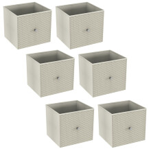 (6, Beige) Foldable Woven Fabric Storage Cube Box Drawer Insert Basket with Handle