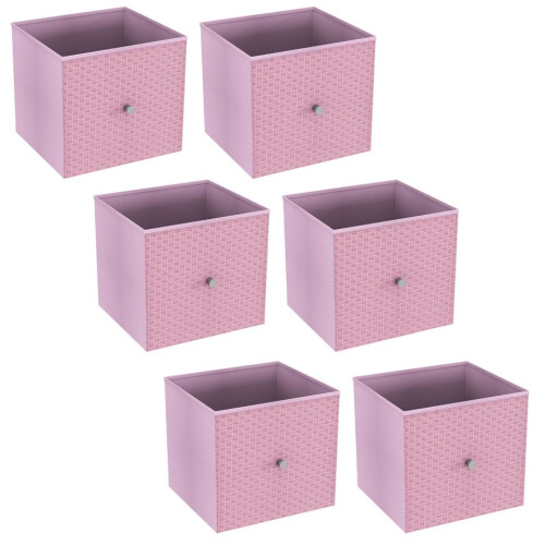 URBN Living (6, Pastel Pink) Foldable Woven Fabric Storage Cube Box Drawer Insert Basket with Handle