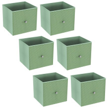 (6, Pastel Green) Foldable Woven Fabric Storage Cube Box Drawer Insert Basket with Handle