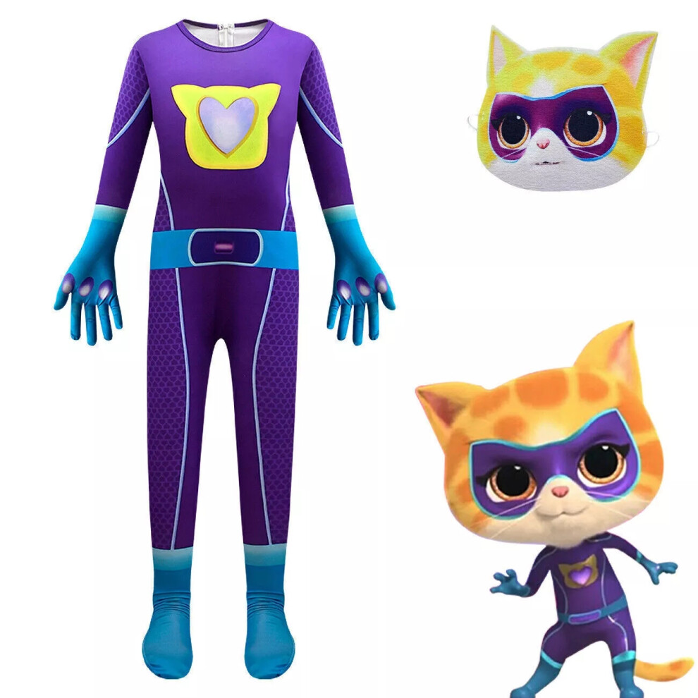 Photos - Fancy Dress  Kids SuperKitties Cat Cosplay Costume Jumpsuit Mask  Outfit Gifts(Purple Jumpsuit+Mask, 140/7-8Years)