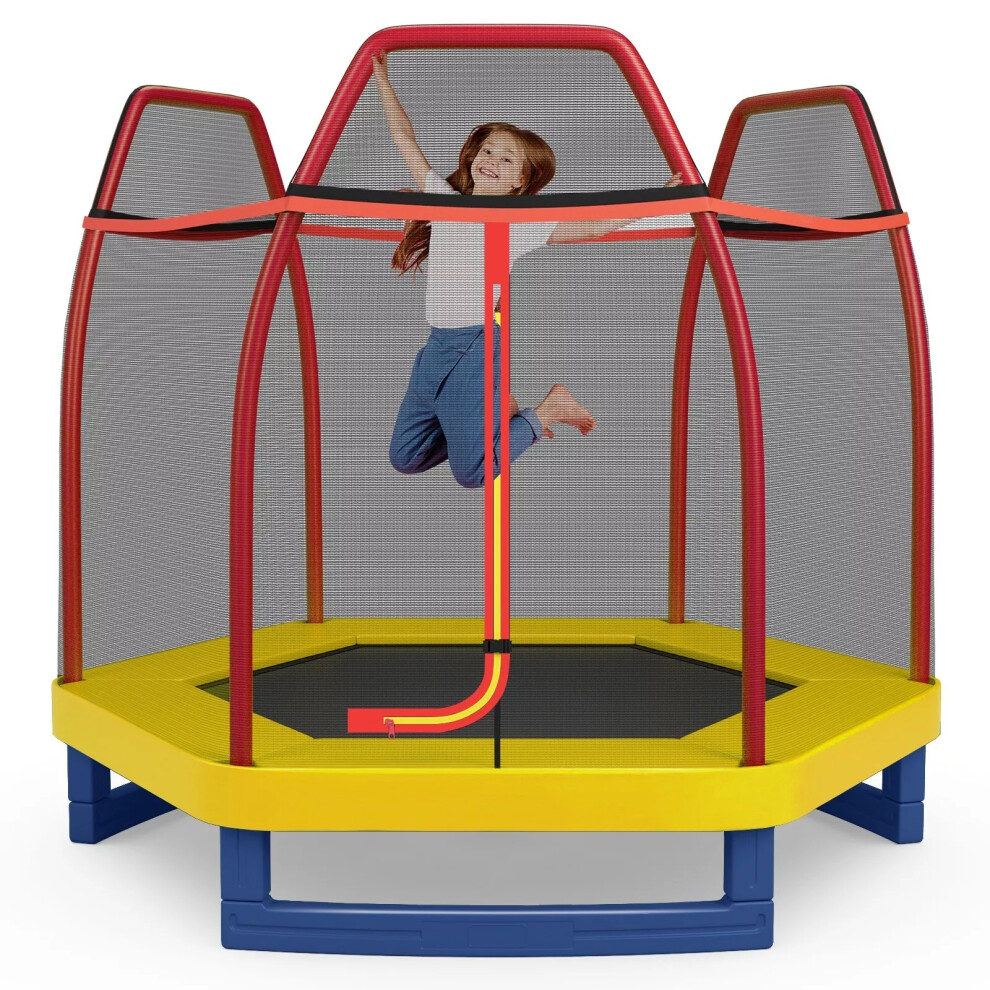 7FT Kids Trampoline Safety Jumper Rebounder Enclosure Net Outdoor Play