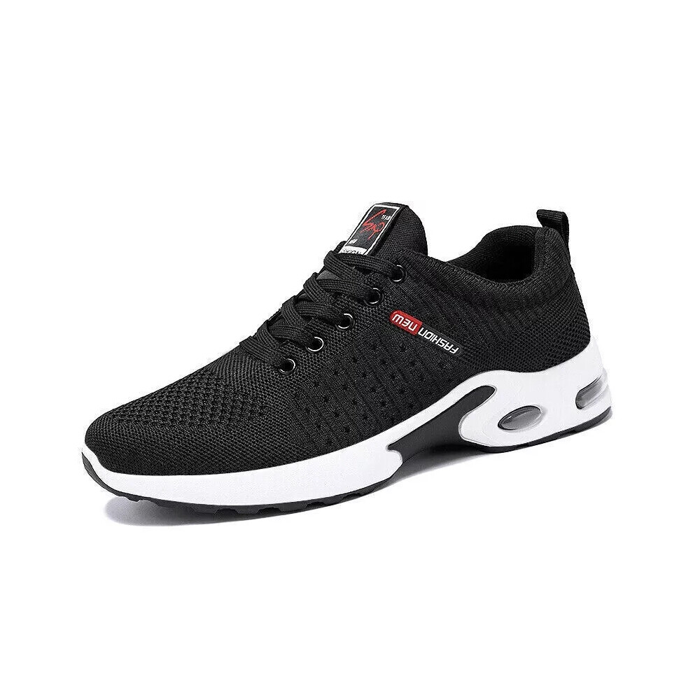 (BLACK, UK 8) MENS SHOCK ABSORBING RUNNING TRAINERS CASUAL LACE GYM WALKING SPORTS SHOES