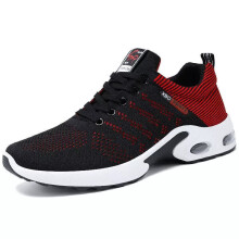 (BLACK RED, UK 10) MENS SHOCK ABSORBING RUNNING TRAINERS CASUAL LACE GYM WALKING SPORTS SHOES