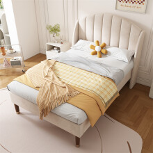 (Beige, 90*190cm) Upholstered bed, with Slatted Frame and Headboard