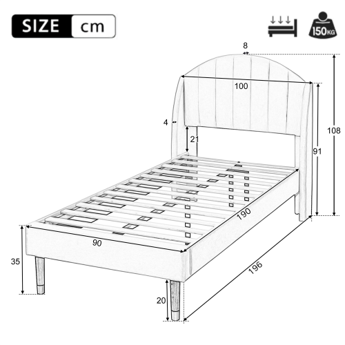 (Beige, 90*190cm) Upholstered bed, with Slatted Frame and Headboard 2