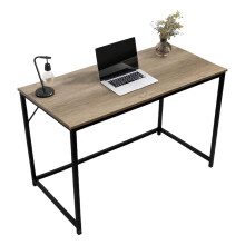 Computer Desk Rustic Light Brown Desk Black Metal Frame for Office
