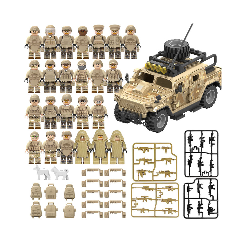 (24Pcs Oasis Figures + Car) Military Building Block Set Black SWAT with Car