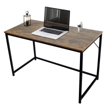 Computer Desk Rustic Dark Brown Medium with Black Coated Metal Frame
