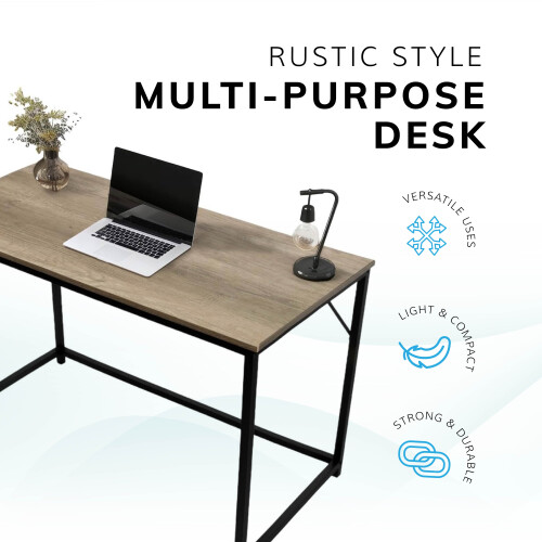 House of Home Computer Desk Rustic Light Brown Top with Black Metal Frame 1