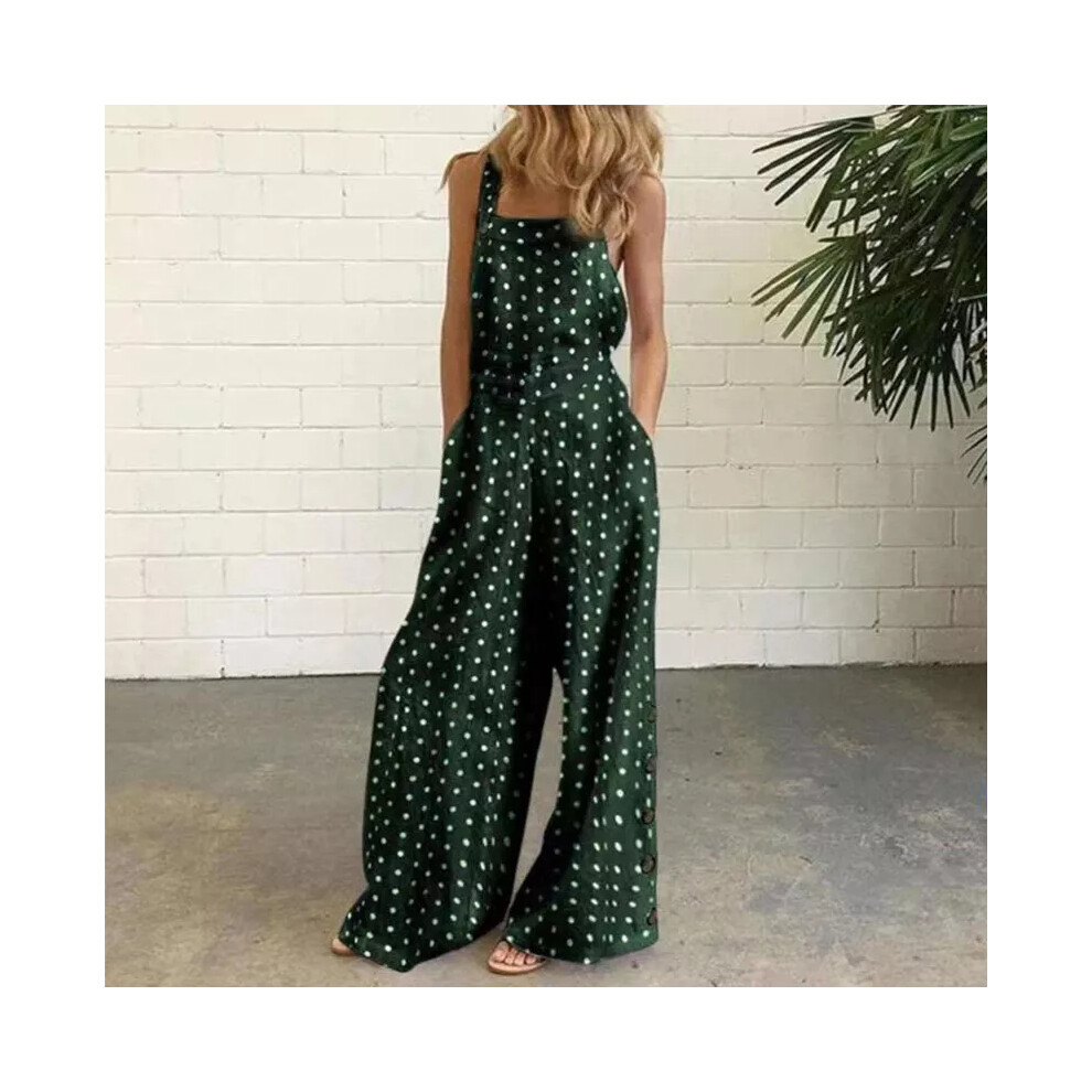 (Green Dots, M) Ladies One Piece Jumpsuit Square Neck Wide Leg Pants Women Sleeveless Beach-image-OPC-PF2X6HH-NEW