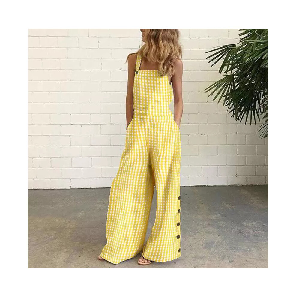 (Yellow, XXL) Ladies One Piece Jumpsuit Square Neck Wide Leg Pants Women Sleeveless Beach-image-OPC-PF2X6MD-NEW