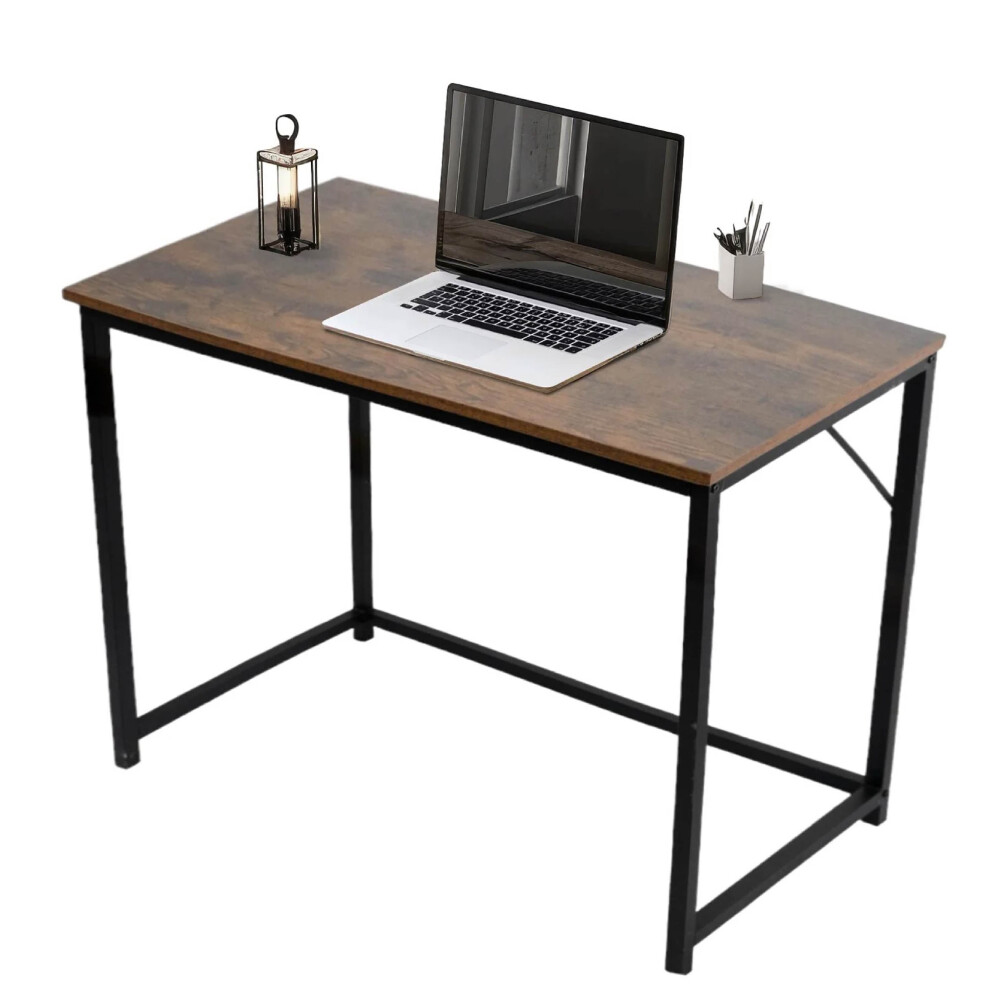 Rustic Desk Brown Small with Black Coated Metal Frame - Versatile , Gaming Desk, and Dressing Table for Home and Office