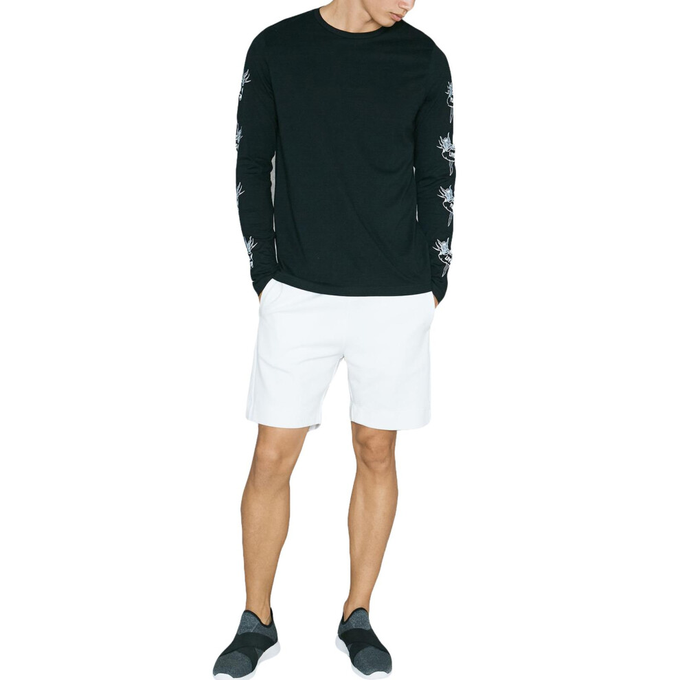 (Black, M) Mens Long Sleeve Crew Neck Stretchable T Shirts