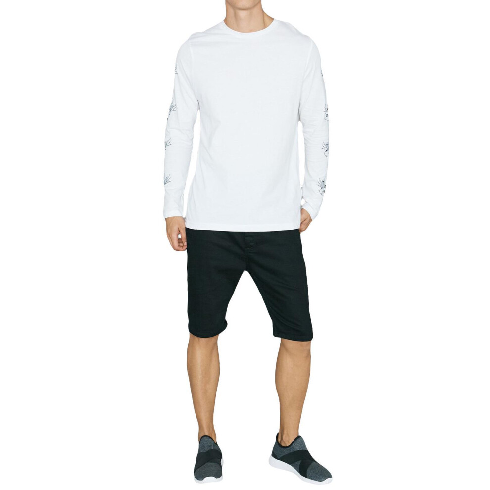 (White, L) Mens Long Sleeve Crew Neck Stretchable T Shirts