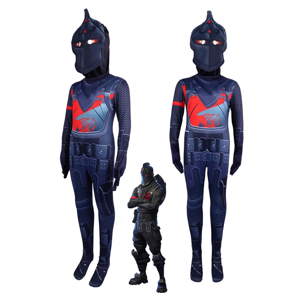 (BlackKnight, 130) Kids Fortnite Cosplay Video Game Costume Fancy Dress Jumpsuit Halloween Outfits