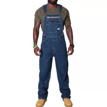 (Deep Blue, 2XL = 44) Mens Denim Dungarees Bib Pants Trousers Jumpsuit Cargo Overalls Workwear Jeans