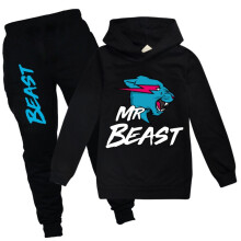 (Black, 140cm/55.12in) Hoodie Mr Beast Jumper Pullover Tops With Pants Trousers Suit Sets 714y Kids