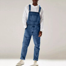 (2XL, Light Blue) Mens Suspender Denim Bib Jeans Pants Dungarees Pocket Workwear Jumpsuit Overalls