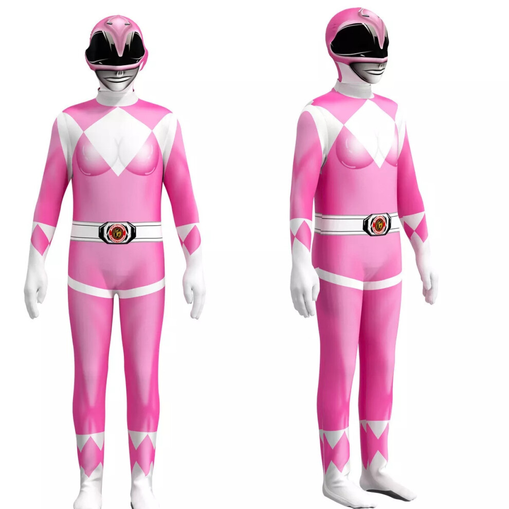 Photos - Fancy Dress Adults Kids Power Ranger Jumpsuits Cosplay Party Costume Halloween (Pink, 180CM)