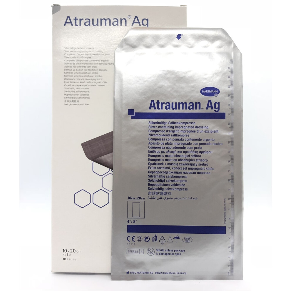 Hartmann Atrauman Ag -Impregnated Antimicrobial Wound Dressings 20Cm X 10Cm, Box Of 10 (Ref: 499575) Silver