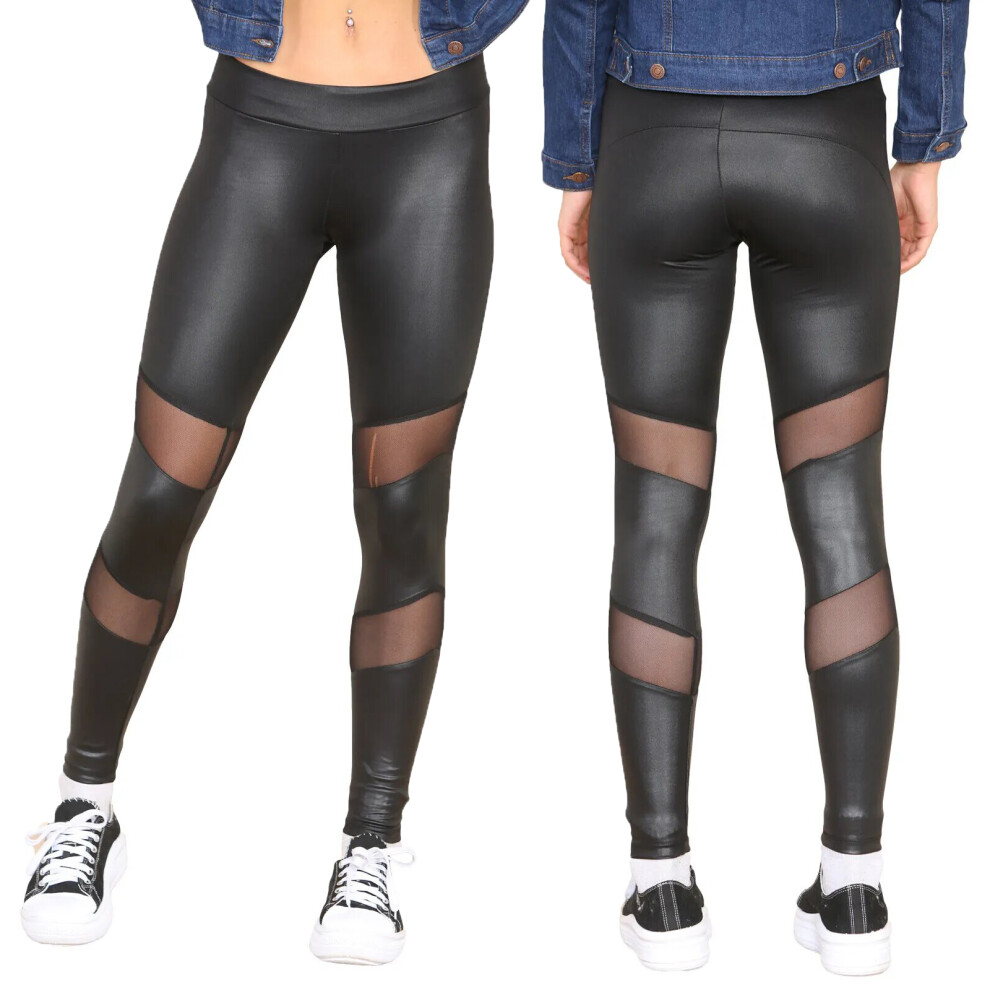 (XS) Ladies High Waist Leather Wet Look Tight Leggings