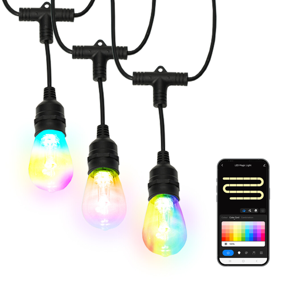 Smart Colour Changing RGBIC IP65 Festoon Lights With Music Sync App Control