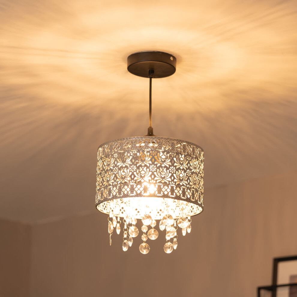Silver Easyfit Moroccan Jewel Droplet Drum Pendant Light Shade