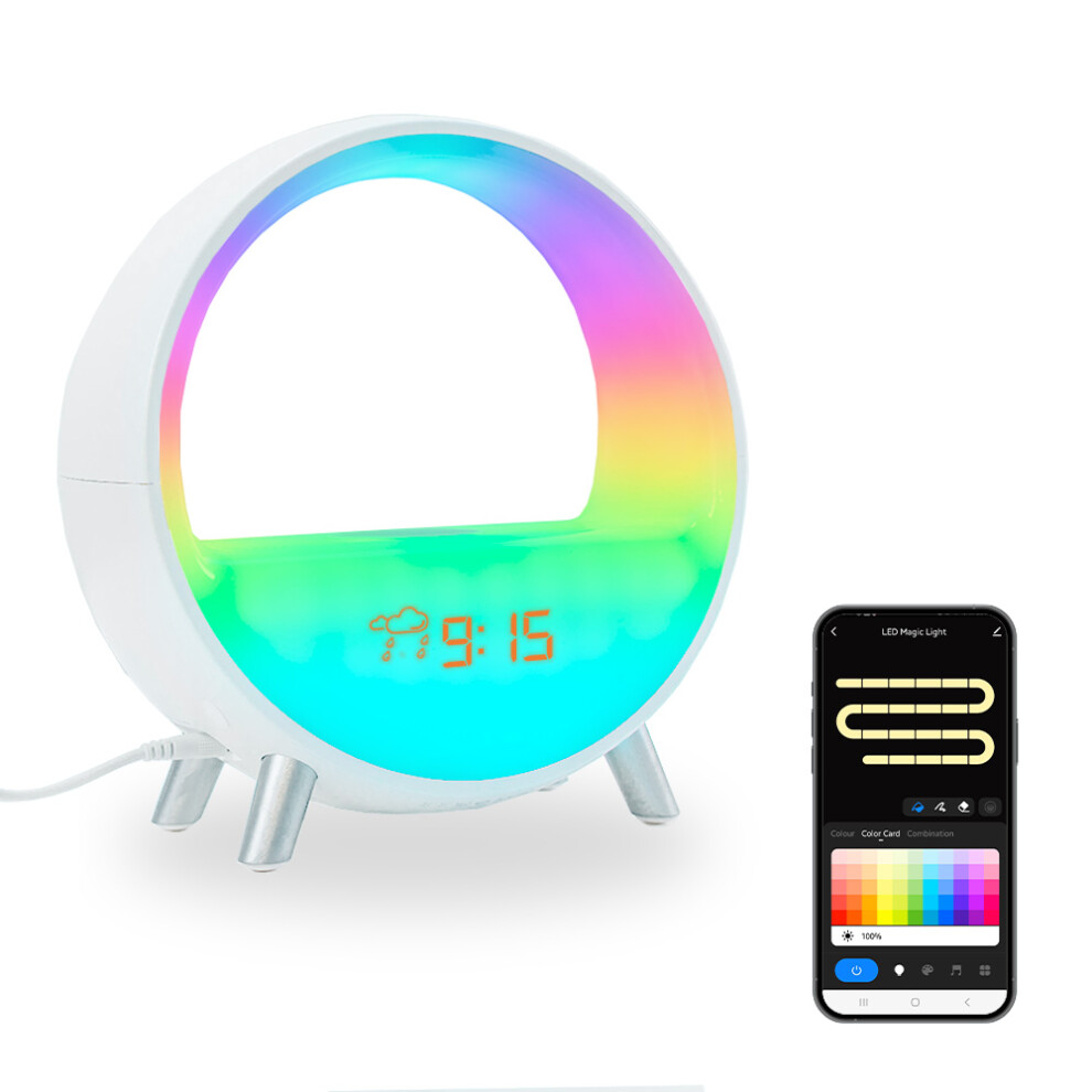 Large Smart Sunrise Alarm Clock With Wireless Charging And Bluetooth Speaker