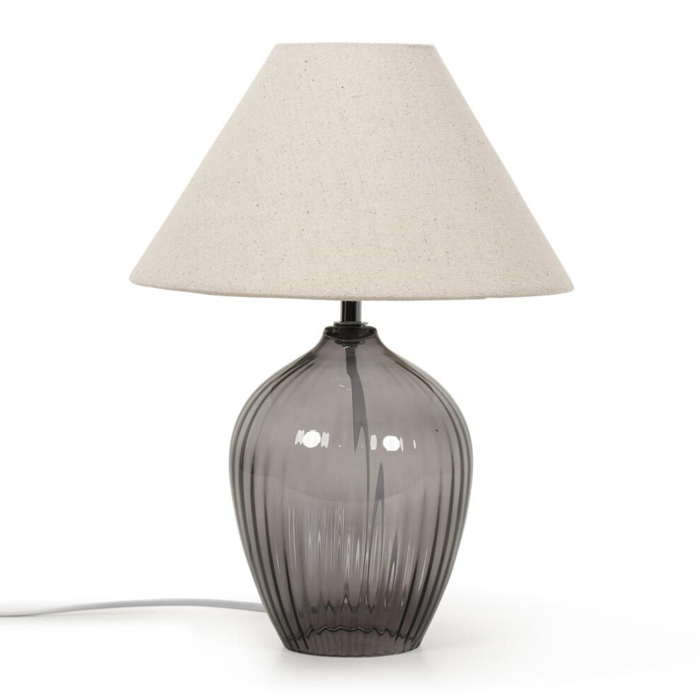 Olivet Grey Glass Table Lamp With Cream Tapered Shade