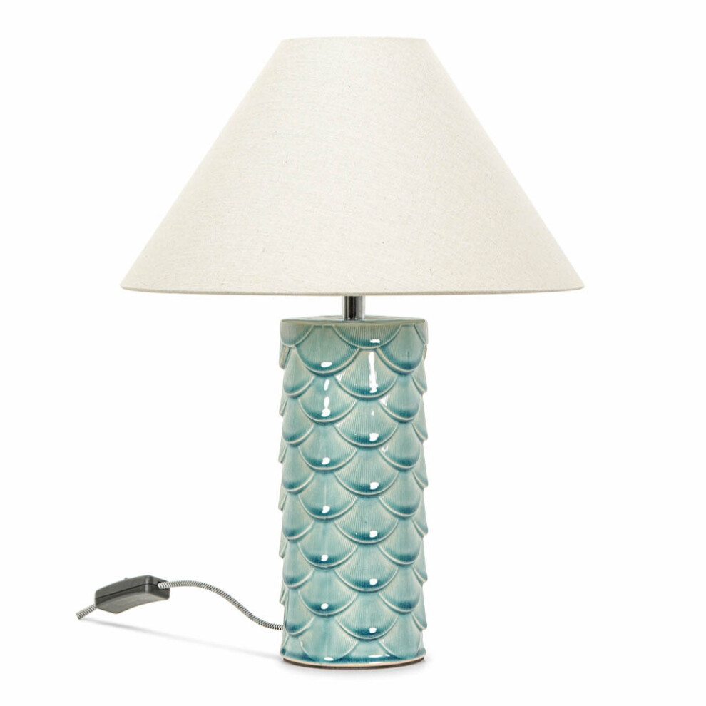 Ceramic Aqua Mermaid Shell Scallop Table Lamp with Shade Light
