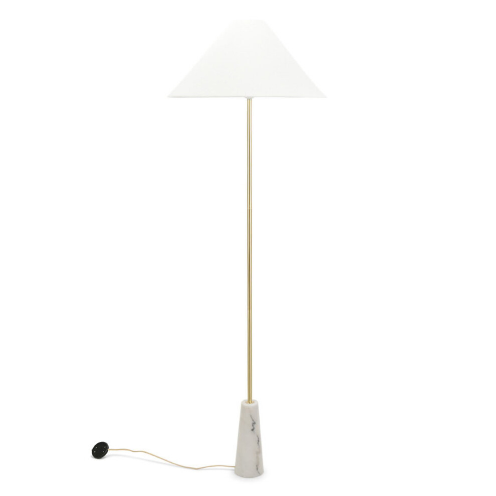 Margot White Marble Base Floor Lamp With Tapered Linen Lampshade