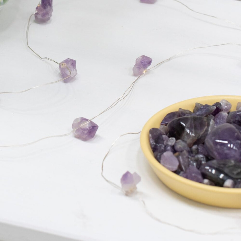 Battery Operated Natural Crystal Wellness String Lights Raw Stone Healing Light - Amethyst