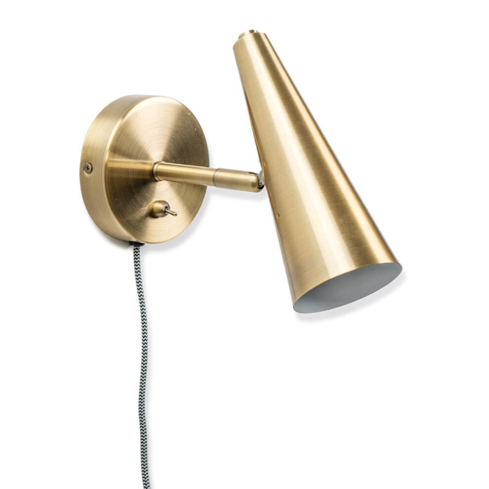 Plug In Brushed Antique Brass Cone Wall Light