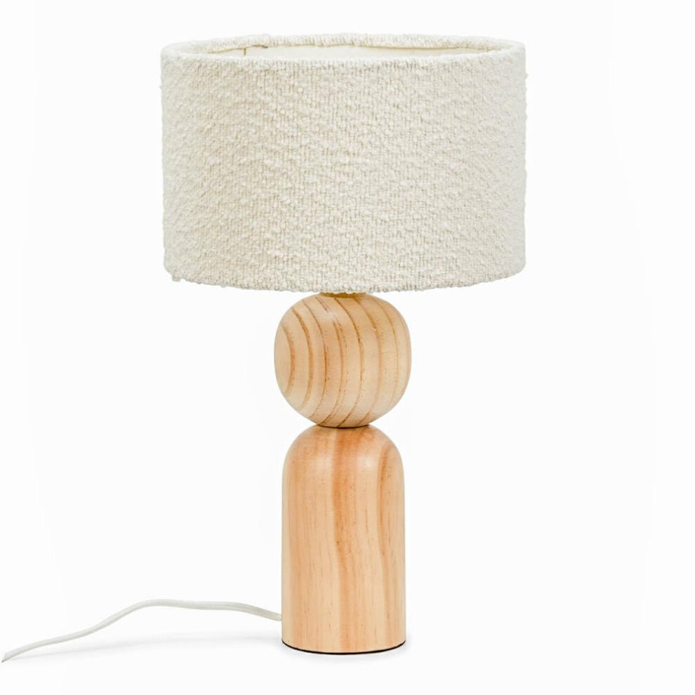 Azalea Oak Base Table Lamp With Natural Boucle Drum Shade