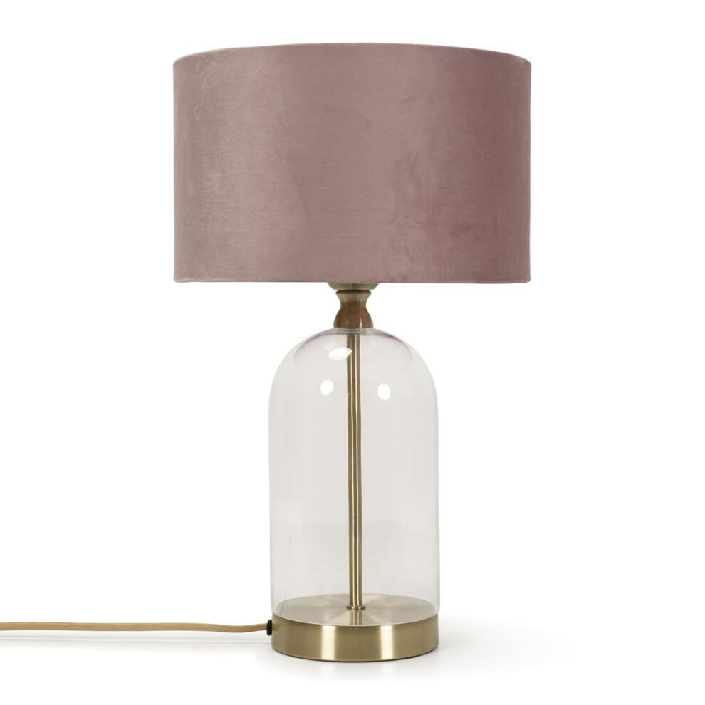 Glass and Gold Metal Table Lamp Blush Pink Velvet Shade Light + LED