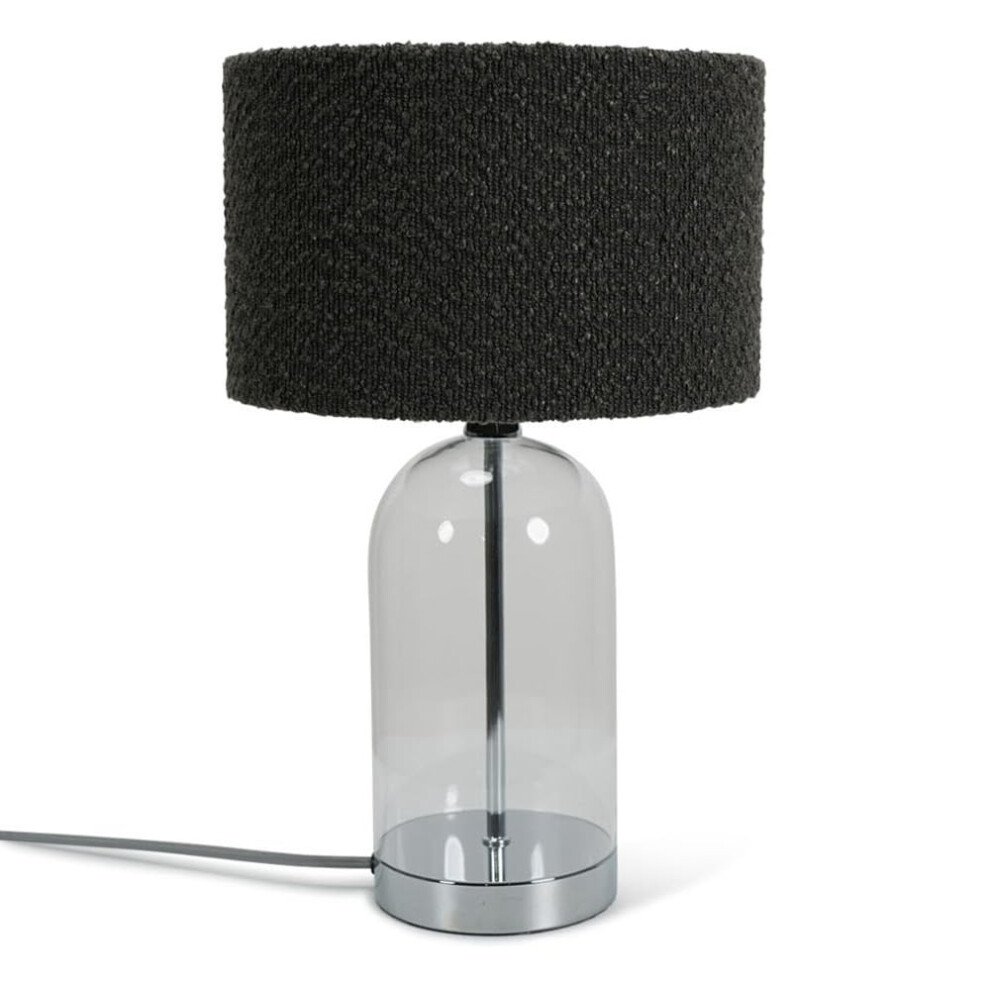 Glass & Chrome Metal Table Lamp Charcoal Grey Boucle Shade Light + LED