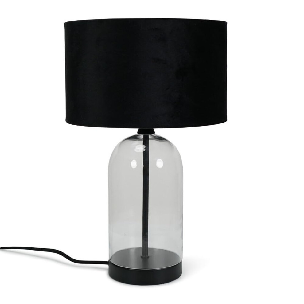 Glass and Black Metal Table Lamp with Black Velvet Shade Light + LED