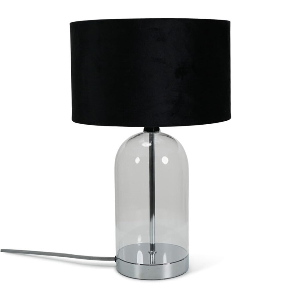 Glass & Silver Chrome Metal Table Lamp Black Velvet Shade Light + LED