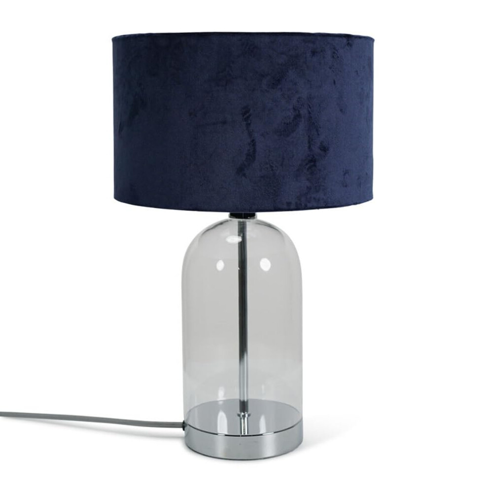 Glass & Silver Chrome Table Lamp Navy Blue Velvet Shade Light + LED