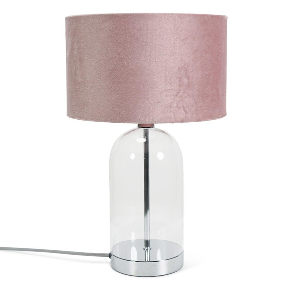 Glass & Chrome Metal Table Lamp Blush Pink Velvet Shade Light + LED