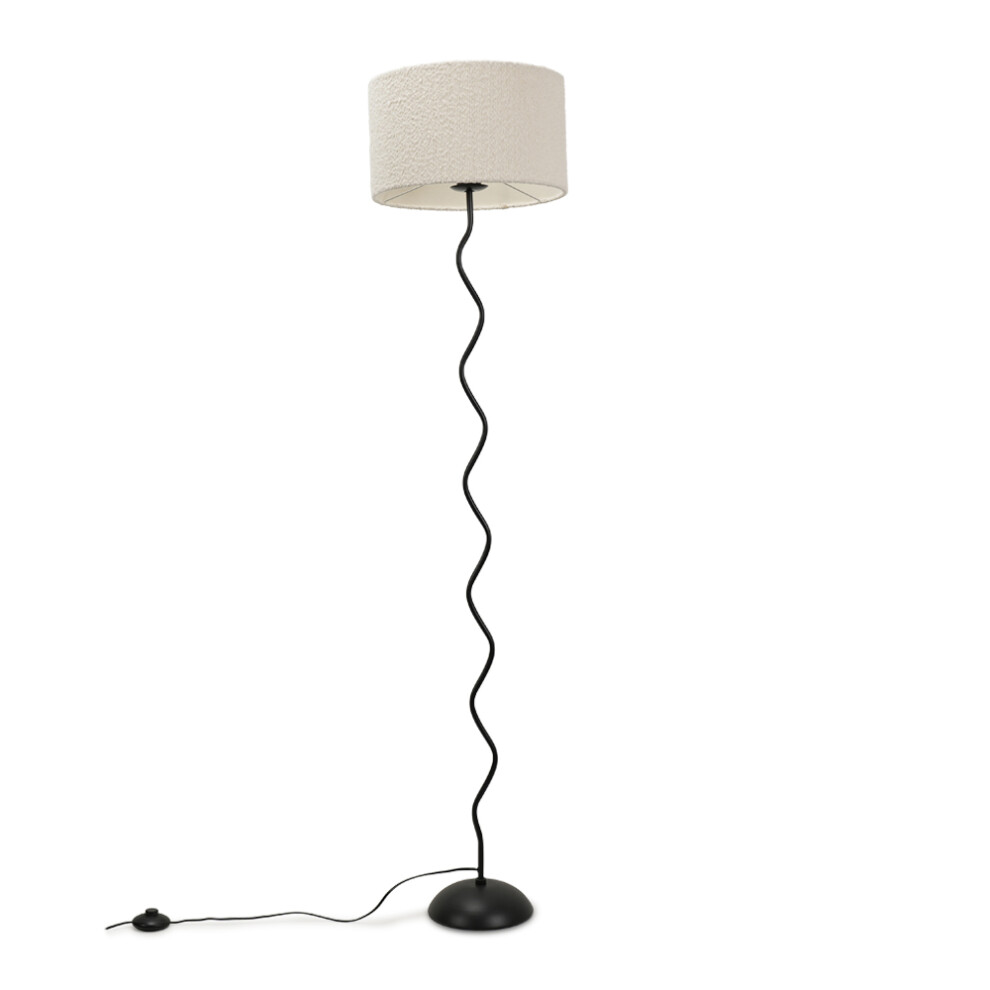 Black Metal Wavy Floor Lamp Waved with Cream Boucle Shade Light + LED