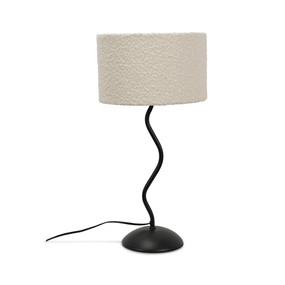 Black Wavy Single Stem Table Lamp Cream Boucle Shade Light + LED