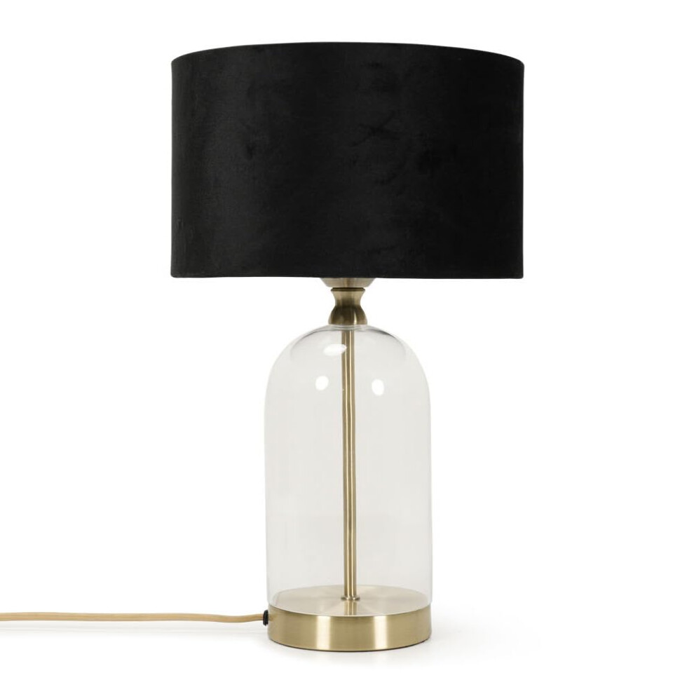 Glass and Gold Metal Table Lamp with Black Velvet Shade Light + LED