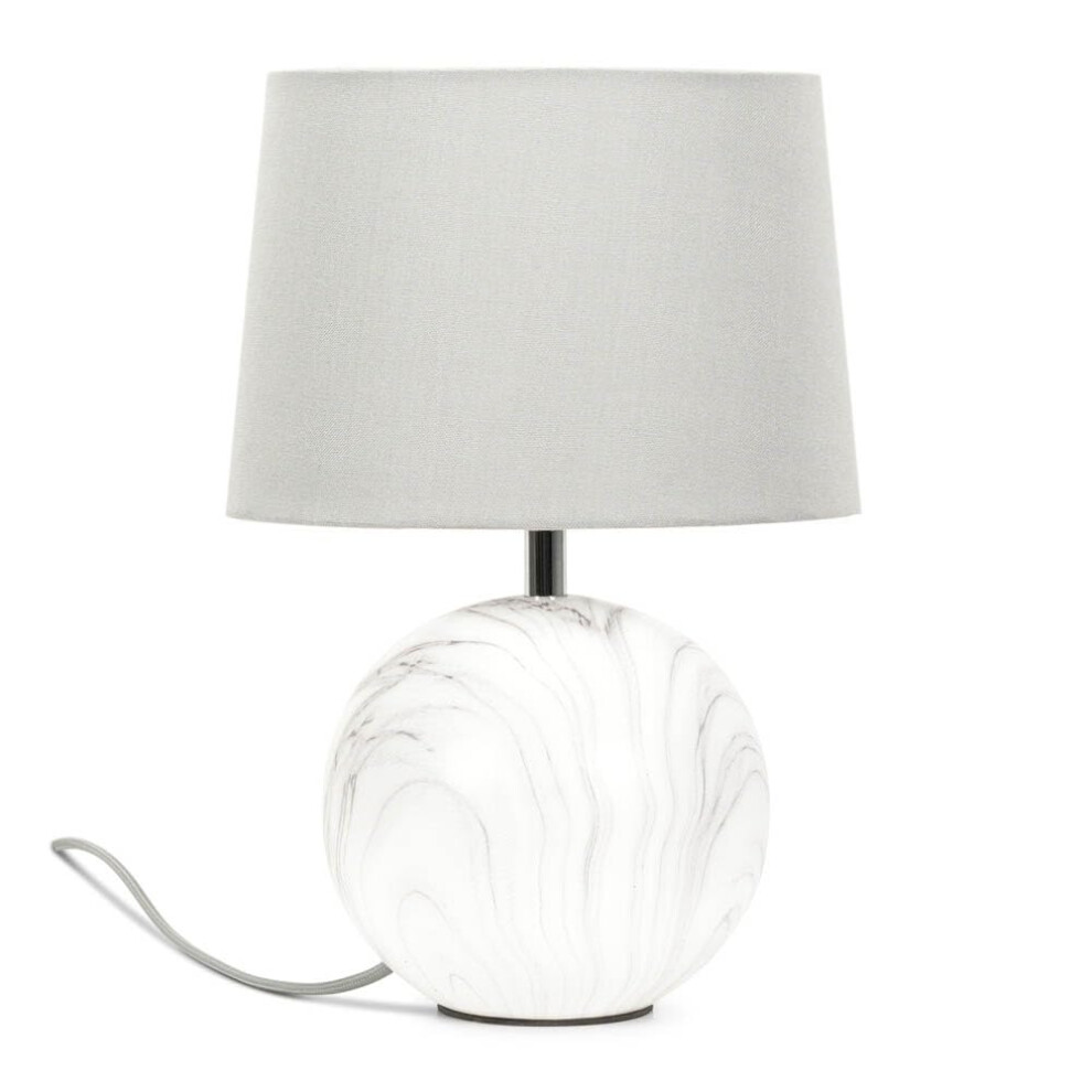 Marble Effect Ceramic Table Lamp with Grey Fabric Shade Light + LED