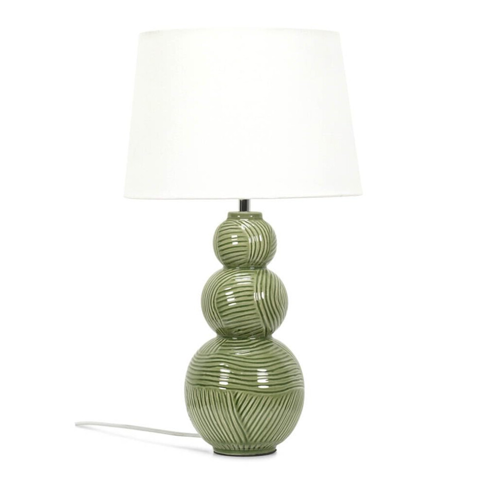 Green Ceramic Stacked Balls Table Lamp White Tapered Shade Light + LED