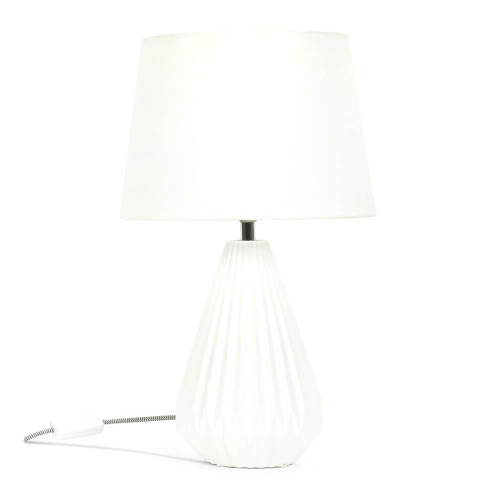 Modern White Ceramic Light Up Base Table Lamp Fabric Shade Light + LED