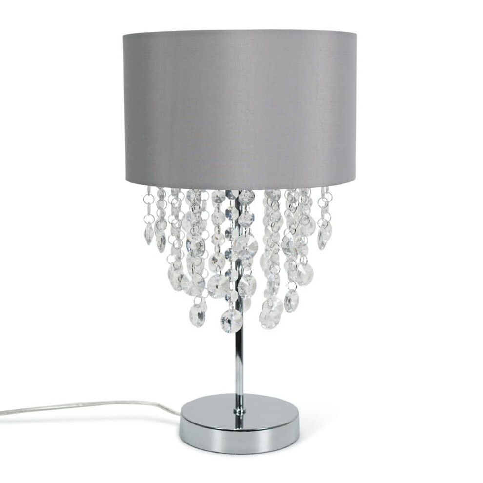 ValueLights Grey Fabric Table Lamp Jewel Droplet Drum Shade Lamp + LED