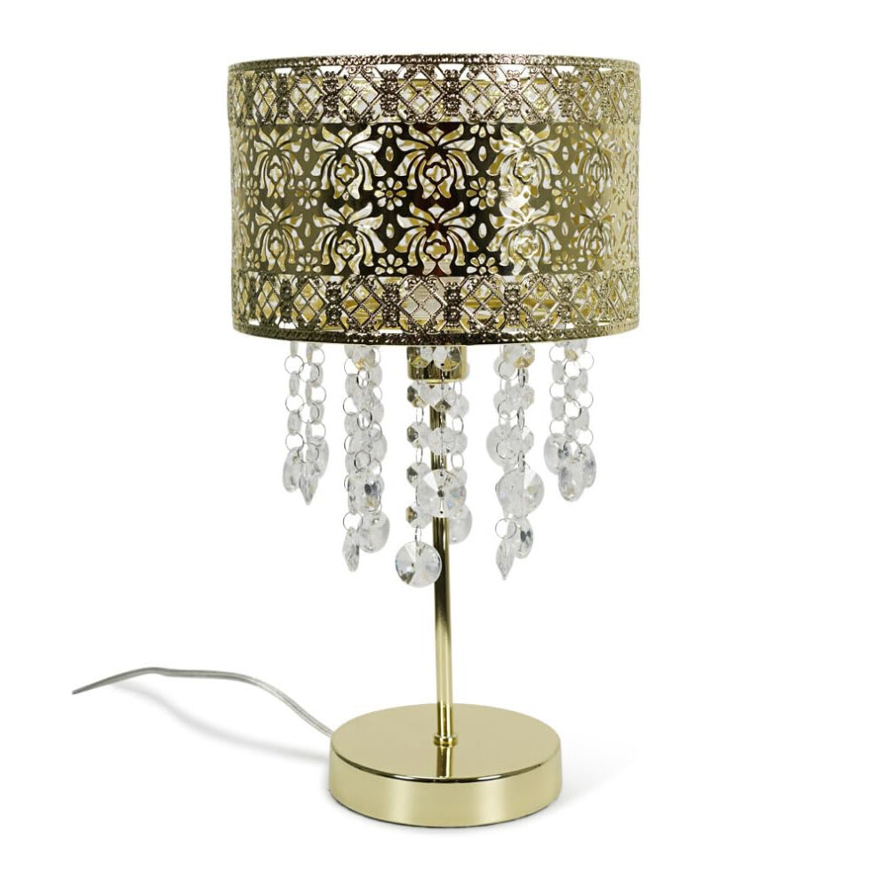 Gold Moroccan Table Lamp Acrylic Jewel Droplet Drum Shade Light + LED