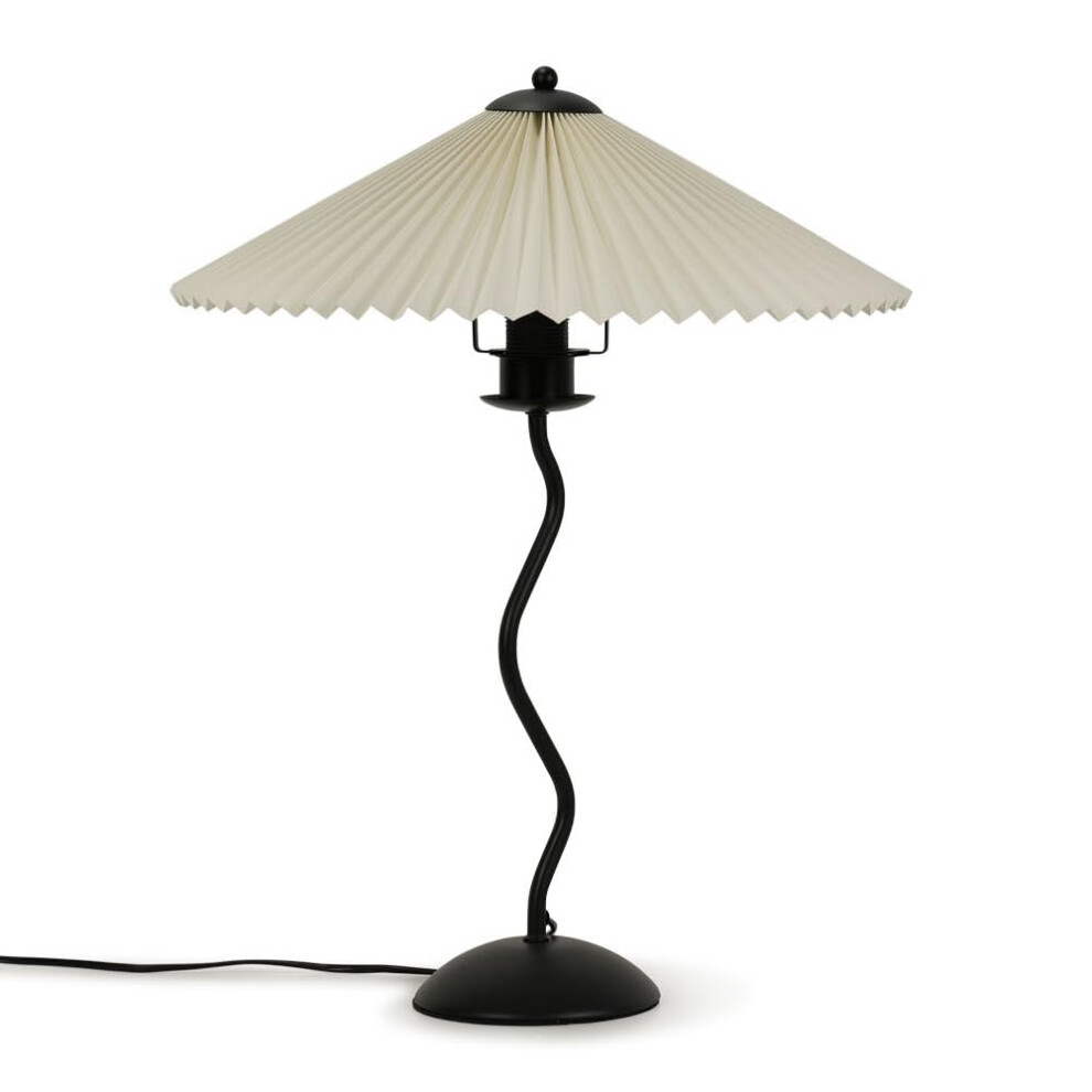 Black Wavy Table Lamp White Origami Pleated Shade Light + LED