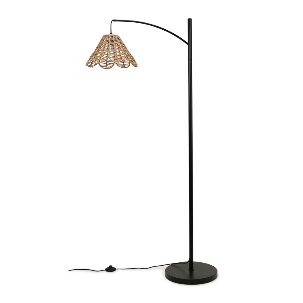 Preto Black Metal Curved Floor Lamp With Flower Shade